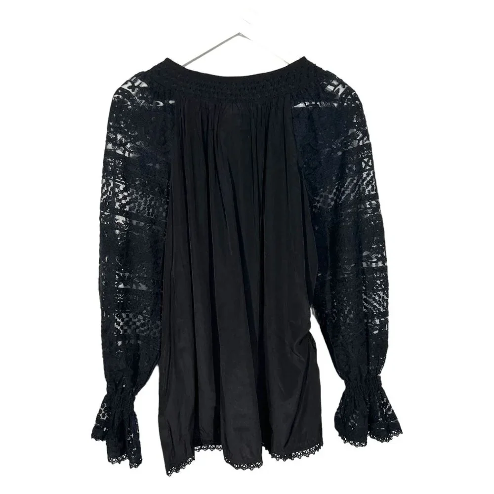 Double D Ranch Black Crochet Lace Long Sleeve Top Medium FLAWED - Picture 2 of 9